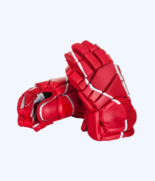Red padded hockey gloves