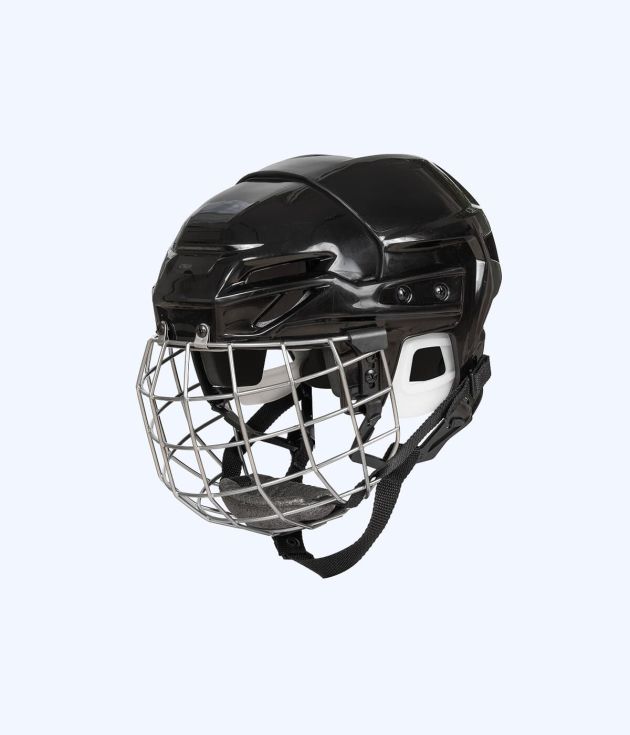 Black cage hockey helmet